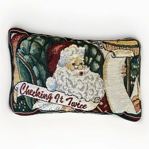 Santa Claus Tapestry Coming to town Holiday Christmas Pillow accent Red Green